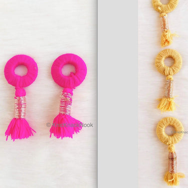 Fuchsia Pink / Brown Threaded Ring Tassels, Zardosi Dangle Tassel, Indian Latkans